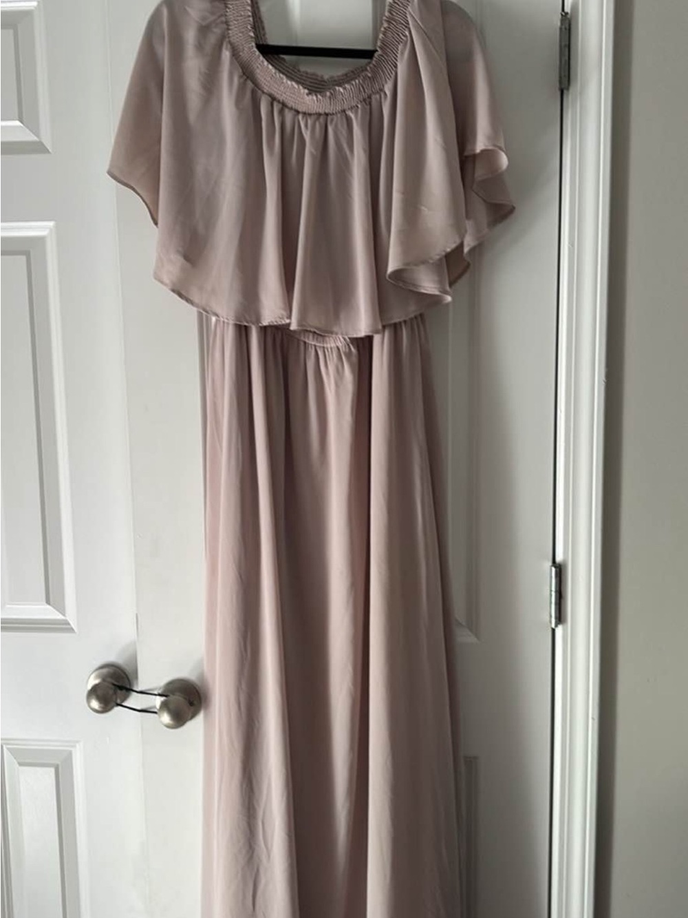 Show Me Your MuMu Blush Taupe Off-Shoulder Maxi Dress